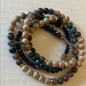 Hand Crafted Brown and Blue Necklace Bracelet with Multi-Strand Design